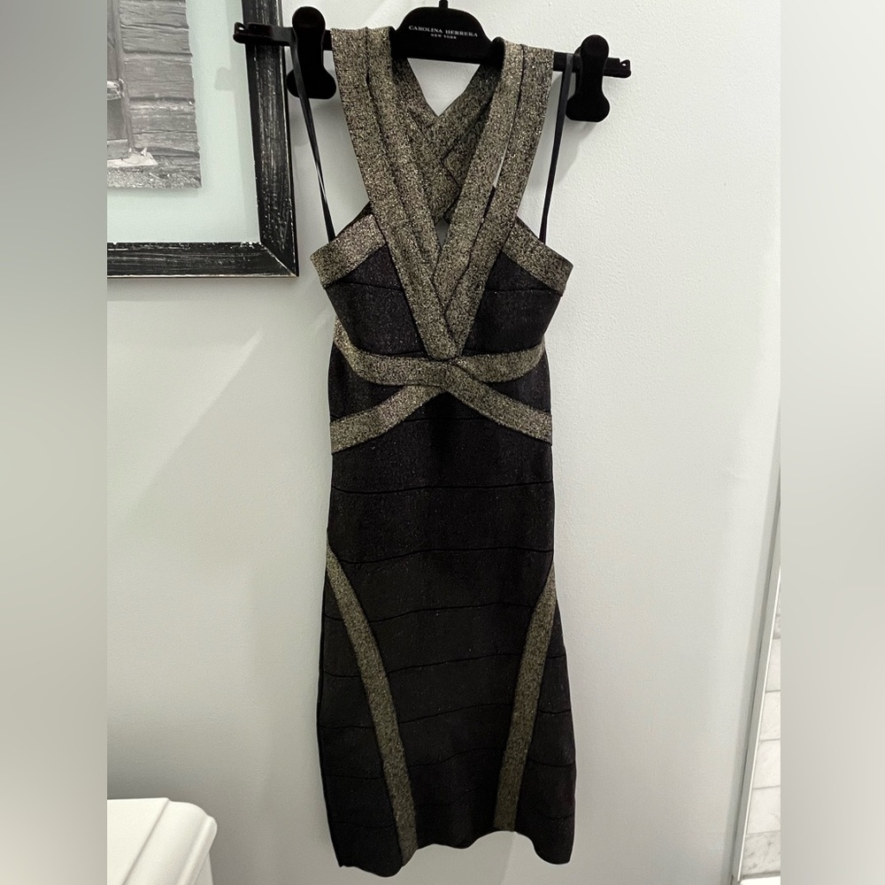 BEBE XS bandage metallic dress